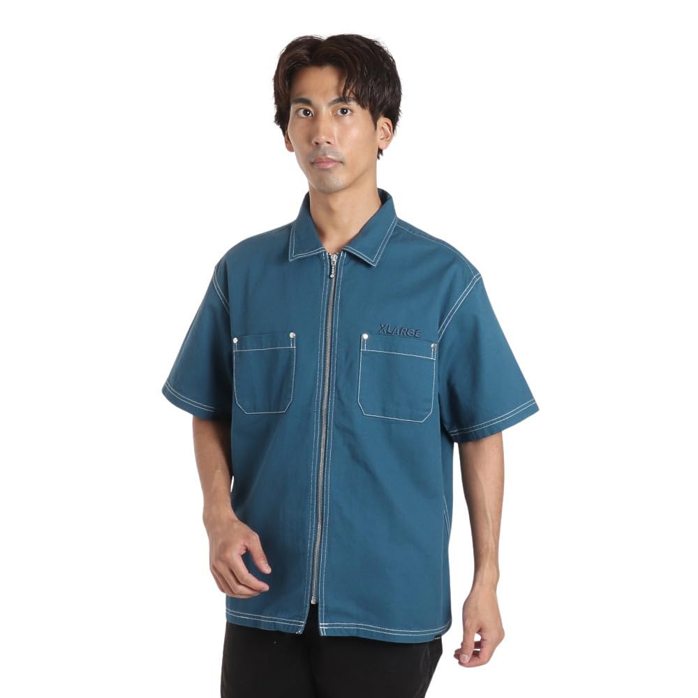 

[Extra Large] Stitched Zip-Up Short Sleeve Work Shirt STITCHED ZIP UP S/S WORK SHIRT