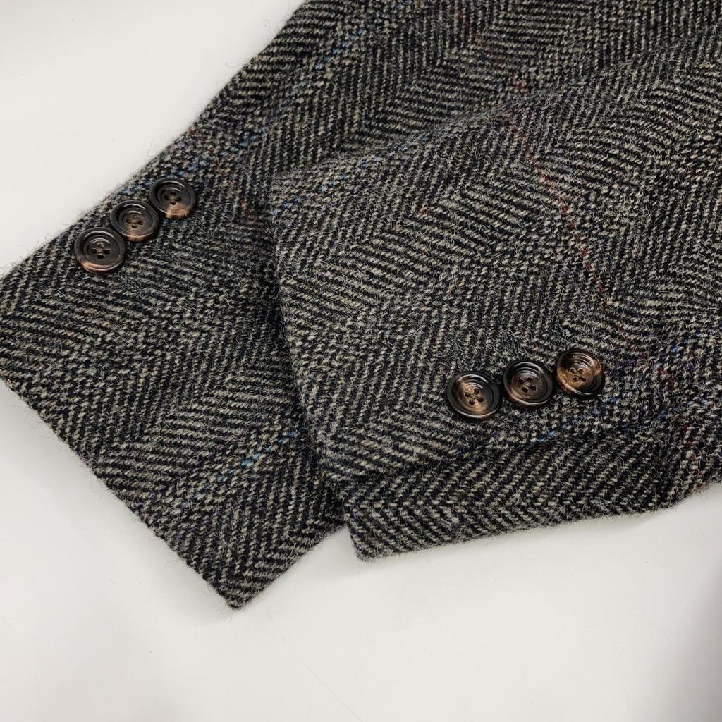 RRL 782945532001 Charcoal Gray Wool Notched Lapel Side Bentz 2B Herringbone Blazer Jacket Jacket 36S Charcoal grayUsed