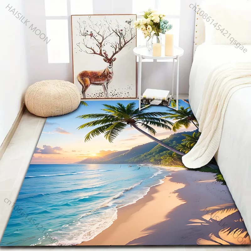 17 Stile Sommer Strand Kokospalmen Druck Teppich für Wohnzimmer Schlafzimmer Sofa Fußmatte Heimdekor Bereichsteppich Rutschfeste Bodenmatte