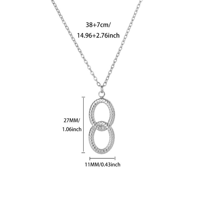 New Crushed Ice Ice Interlocking Character Stainless Steel Non-allergic Necklace Women's Niche Double Ring Pendant Collarbone Chain