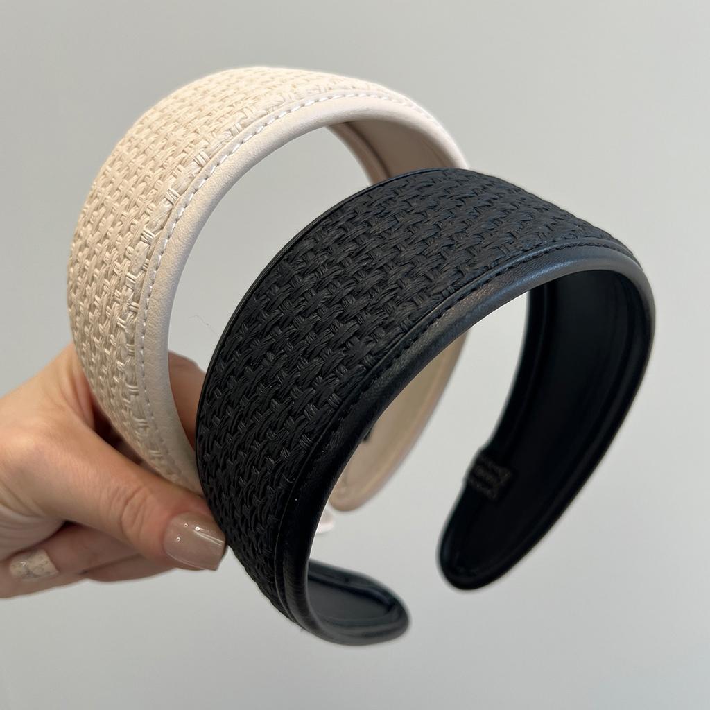 New Arrival Wide PU Headband Knit Hairband with Broad Edge Vintage Hair Accessory Trendy Knitted Hair Bands for Girls