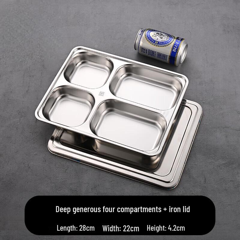 304 Stainless Steel 4-Compartment Food Tray with Lid