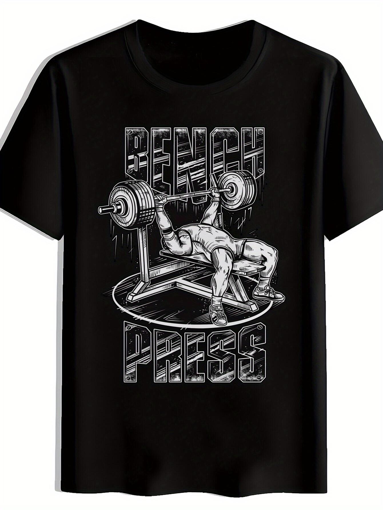 

Heavy Duty Press Gym T-shirt - Weightlifting Graphic Workout Tee - Black & White Bodybuilding Shirt - Lightweight Breathable Polyester for Gym M