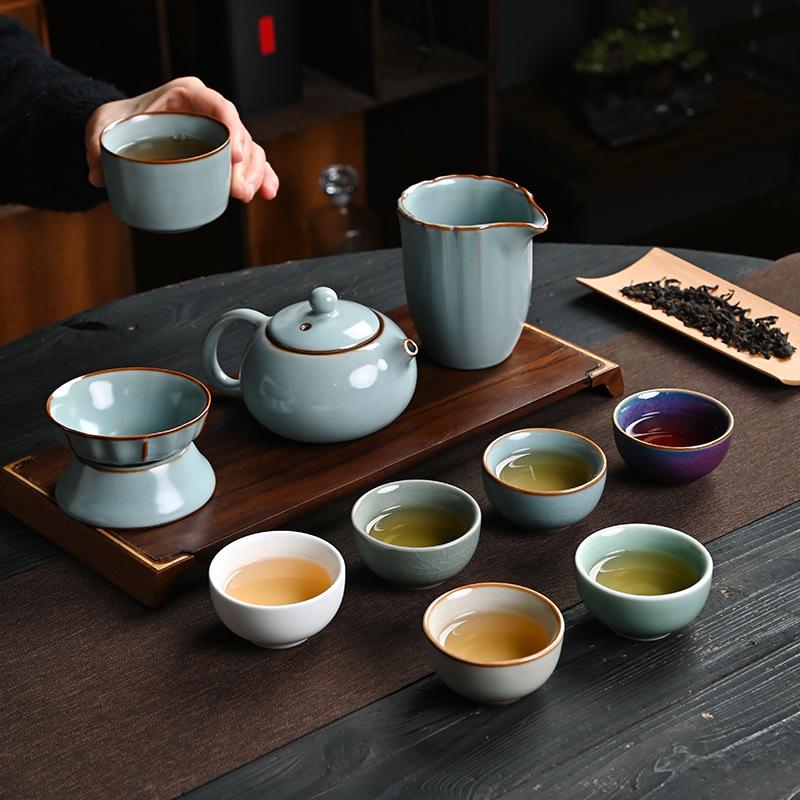 Five famous kiln tea set gift box ceramic kung fu souvenir business gift tea set high-end light luxury