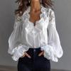 Women S Casual Lace Patchwork Puff Sleeve Pleated Shirt