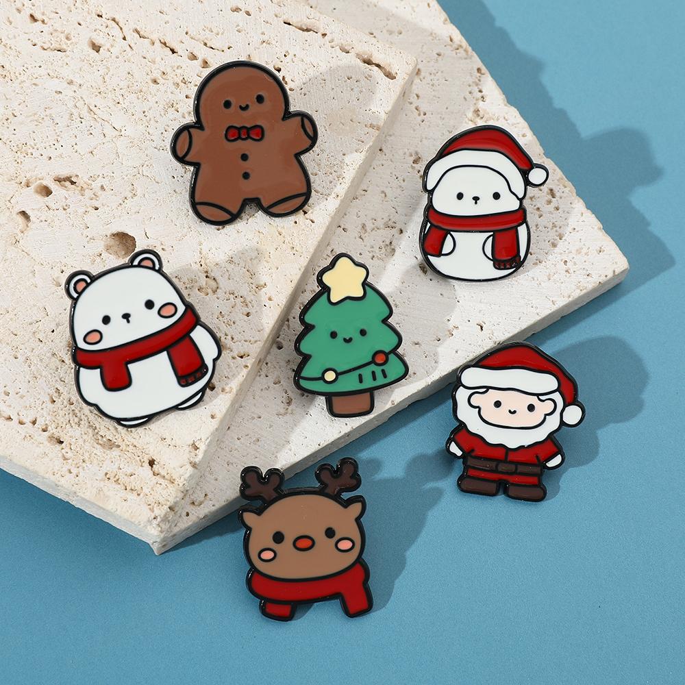 6 Pcs Christmas Series Brooch Cute Santa Claus Elk Christmas Tree Enamel Pin Metal Badge Backpack Clothing Jewelry Holiday Gift