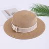 Summer Xiaoxiangfeng Flat Top Hat Ladies Elegant Pearl Rhinestone Sunshade Sunscreen Hat Travel Fashion Straw Hat Pearl