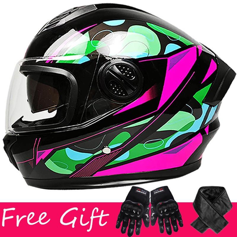 Gloves + Neck ZXC Double Lens Full Cover Helmet Men Women Riding All Round