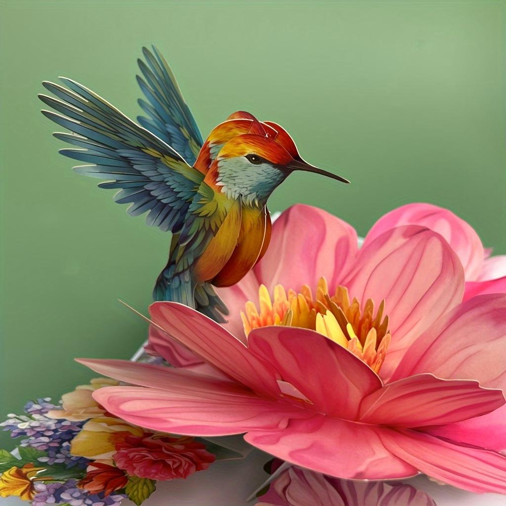 3D Pop Up Greeting Card with Floral Hummingbird Butterfly Popup Card Blank Note Birthday Mother's Day Anniversary All Occasions