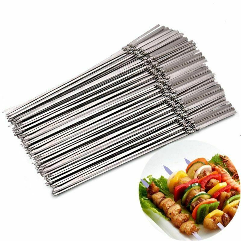 hot! 20pcs Reusable Barbecue Skewers Stainless Steel Bbq Camping Forks Kitchen Accessories Tools