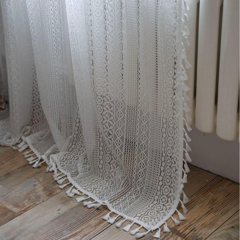 Jacquard Hollowed Out White Curtain American Rural Translucent Pastorale Living Room Balcony Bedroom Bay Window Artistic Curtain