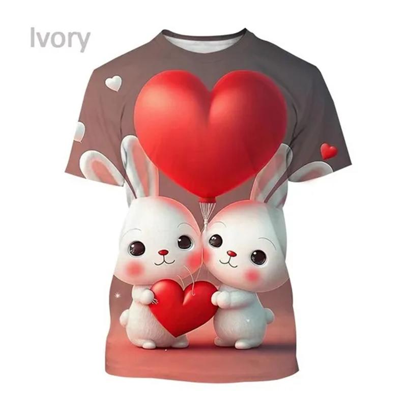 Letní horký výprodej Králík 3D tisk Tričko Zvíře Kulatý výstřih Krátký rukáv Módní Unisex Ležérní Roztomilé topy Chlapecké Dívčí Trička