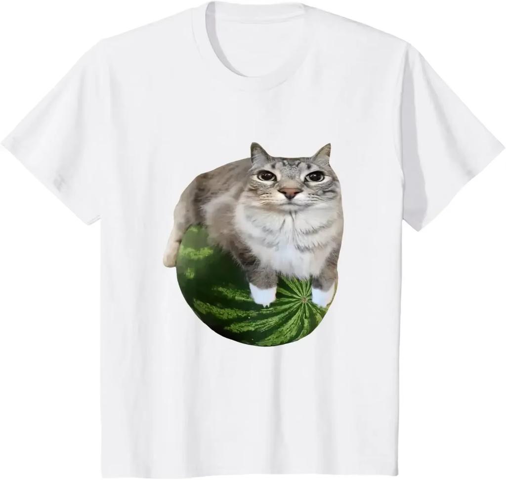 Wassermelonen Katze Alberne Katze Meme T-Shirt Ein Lustiges Wassermelonen Druck Shirt Ist Eine Stilvolle Herren Damen Kleidung Harajuku Grafik T-Shirt