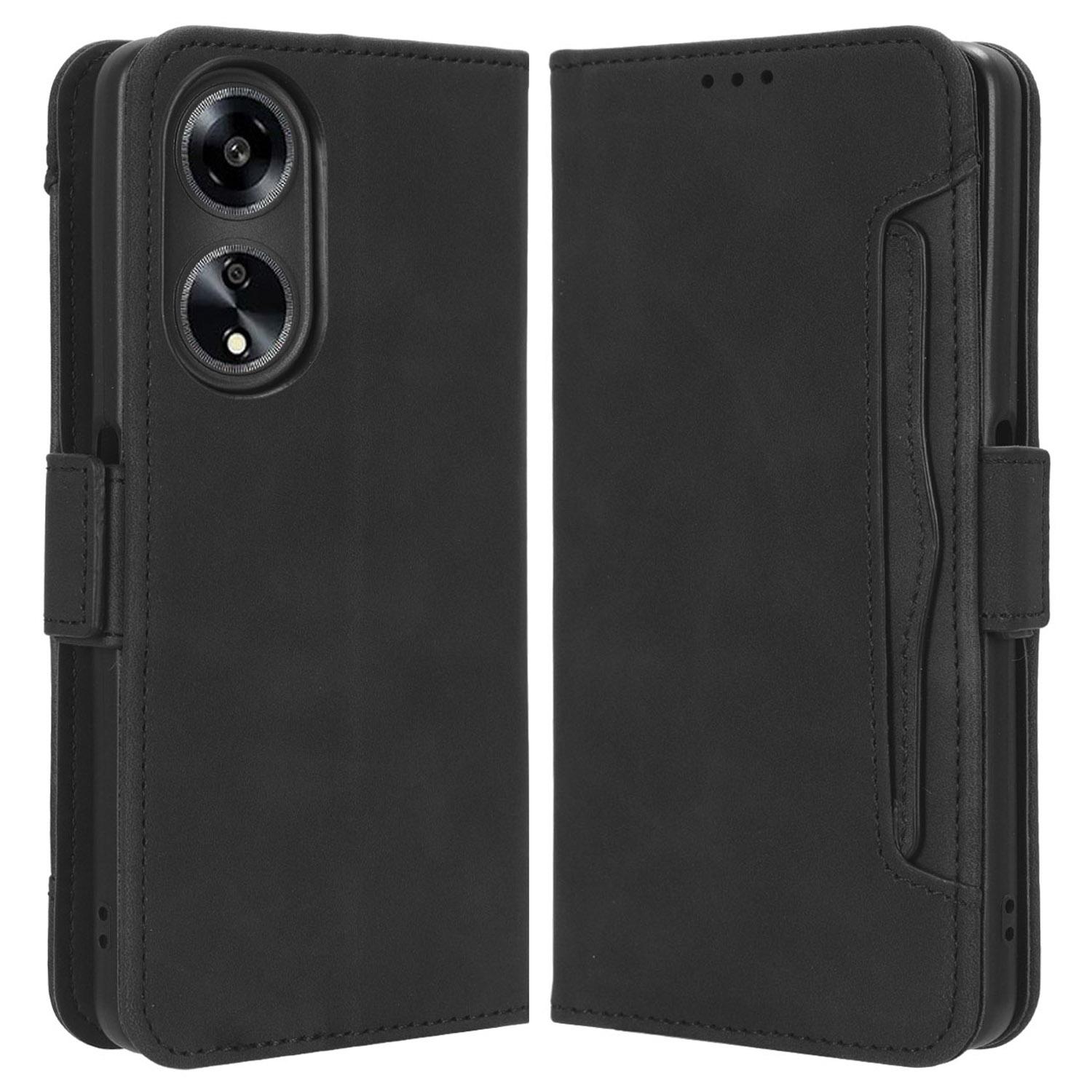 

For Oppo A1 5G/A98 5G/F23 5G Phone Cover PU Leather Wallet Phone Stand Case with Multiple Card Slots Black