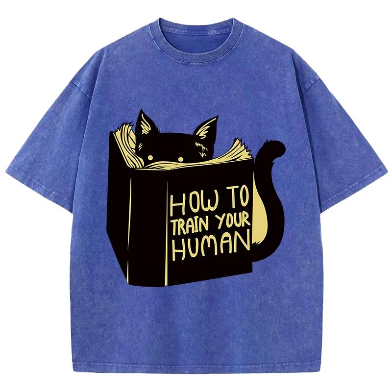 Smart Cat Reading Print T-shirt Men's and Women's Summer Breathable Shirt Water Wash Vintage Fashion Short Sleeve Soft T-shirt
