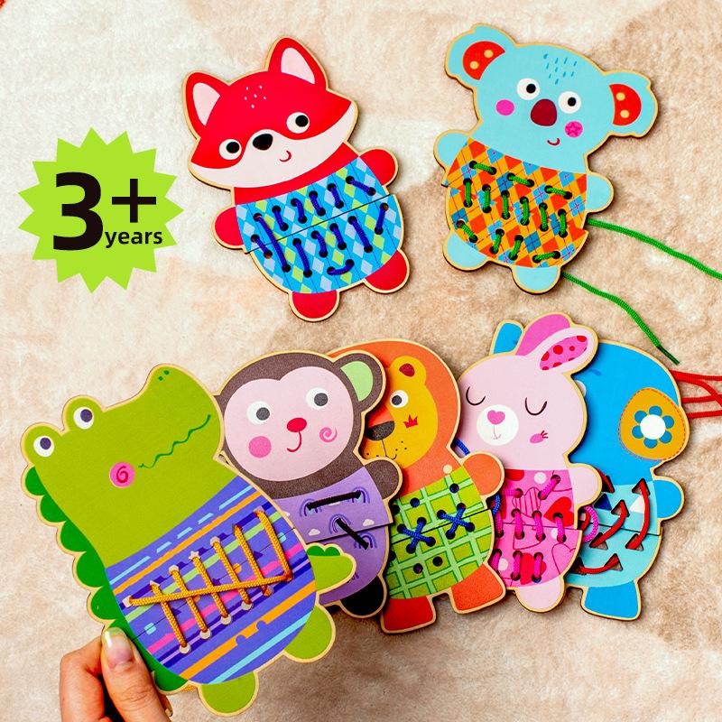 

Children s wooden animal threading rope game puzzle puzzle building block fine action puzzle early education toy