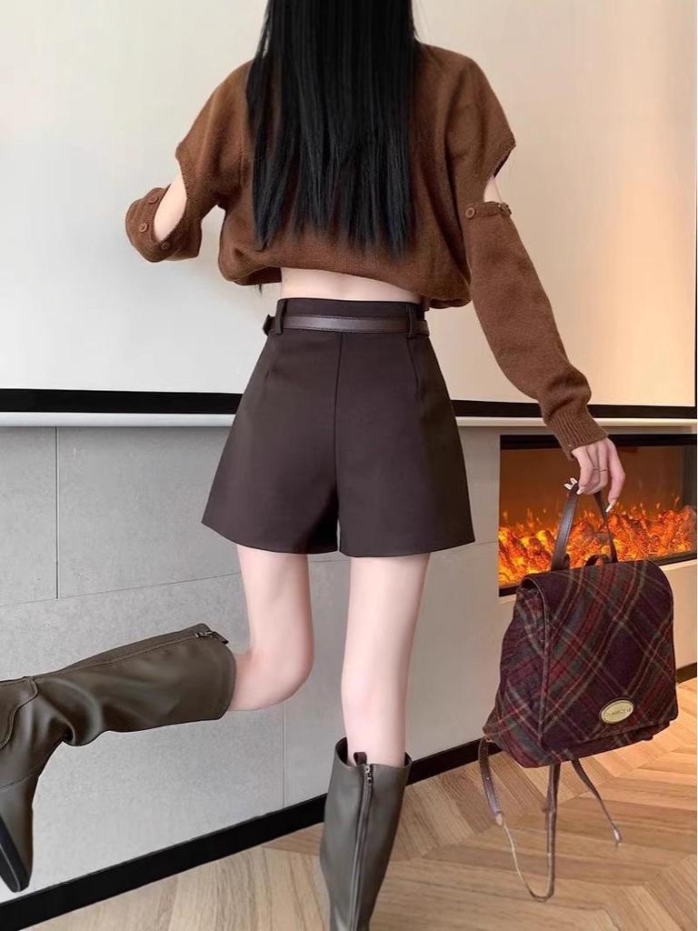 Women's Wool Blend Wide-Leg Suit Shorts - Autumn/Winter Fashion, Slimming and Thick