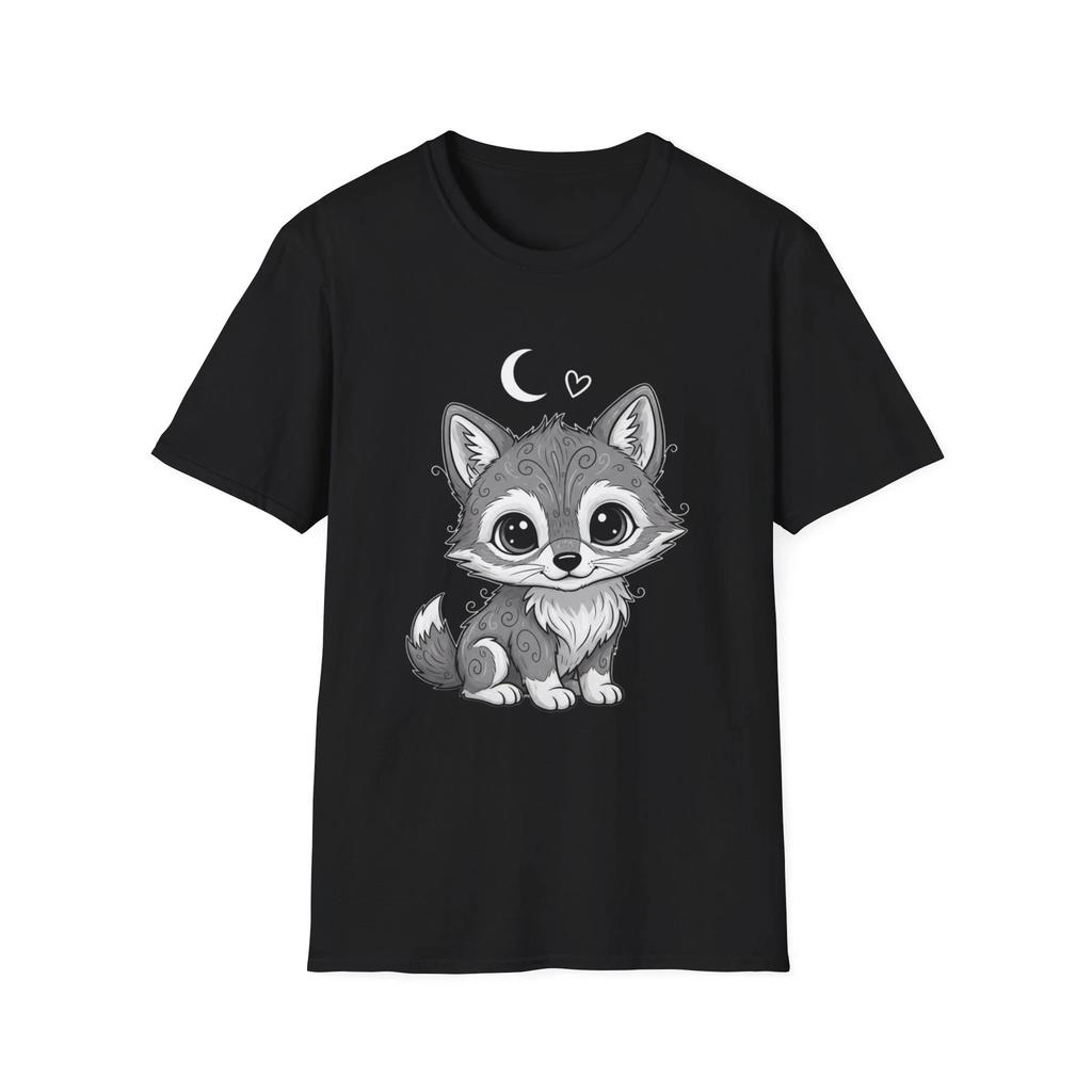 Księżyc Wilka Uroczy Kawaii Czarny T-shirt Graficzny Ciemna Estetyka T-shirt