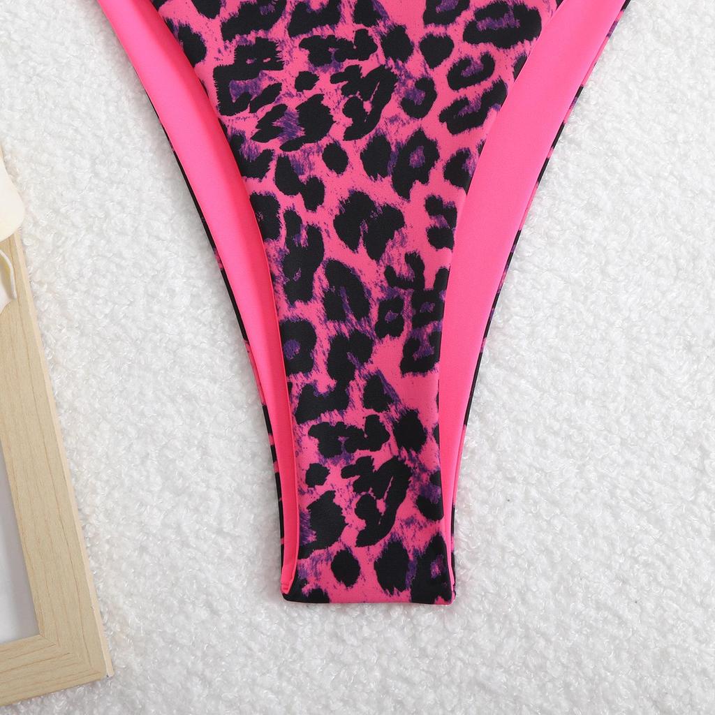 Dámská třídílná sada plavek bikiny s leopardím potiskem pro rok 2025 - Sexy, přiléhavý střih, dělený styl