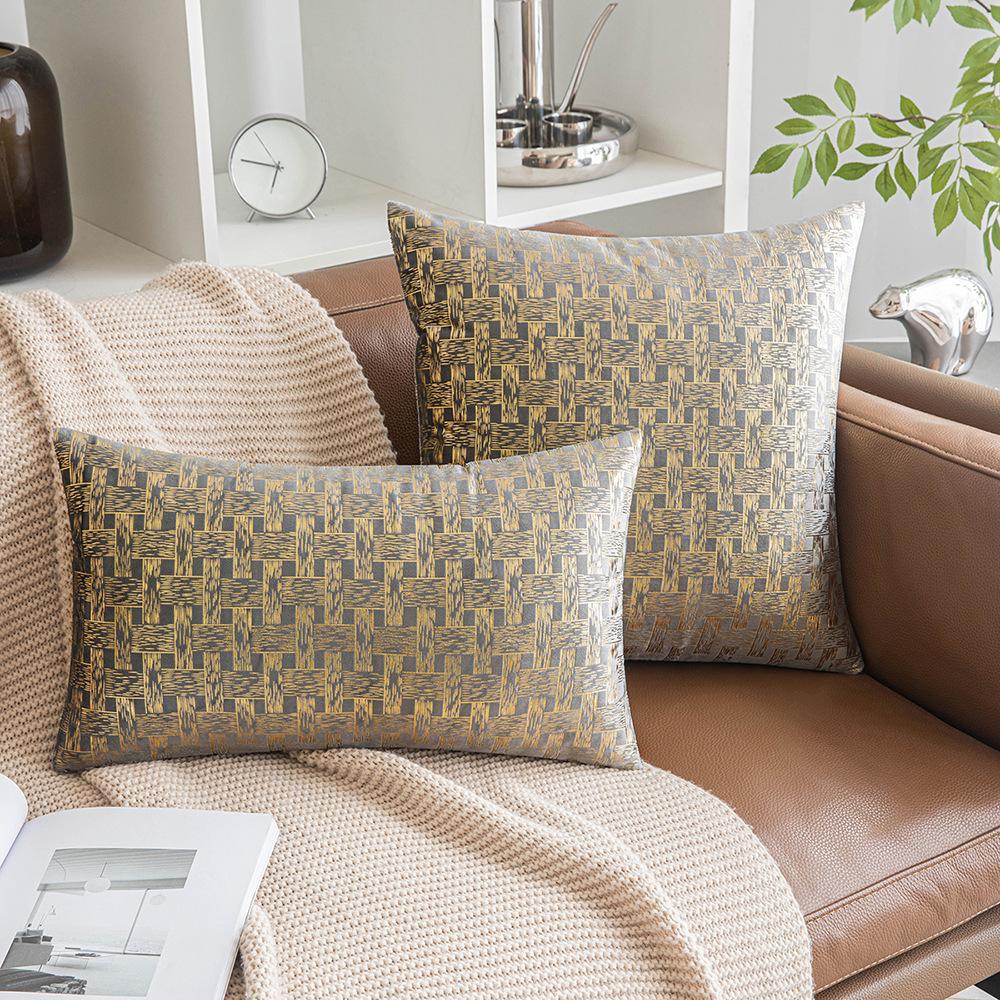 Modern Simple Velvet Pillowcase Gold-pinned Lattice Living Room Sofa Cushion Cover Autumn and Winter Style Bedside Pillow