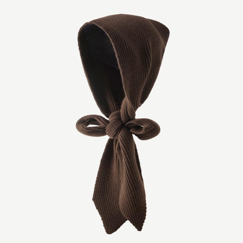 Women's Knit Wool Hooded Shawl: Solid Color, Windproof, Sun Protection, Versatile Neck Warmer for Autumn/Winter.