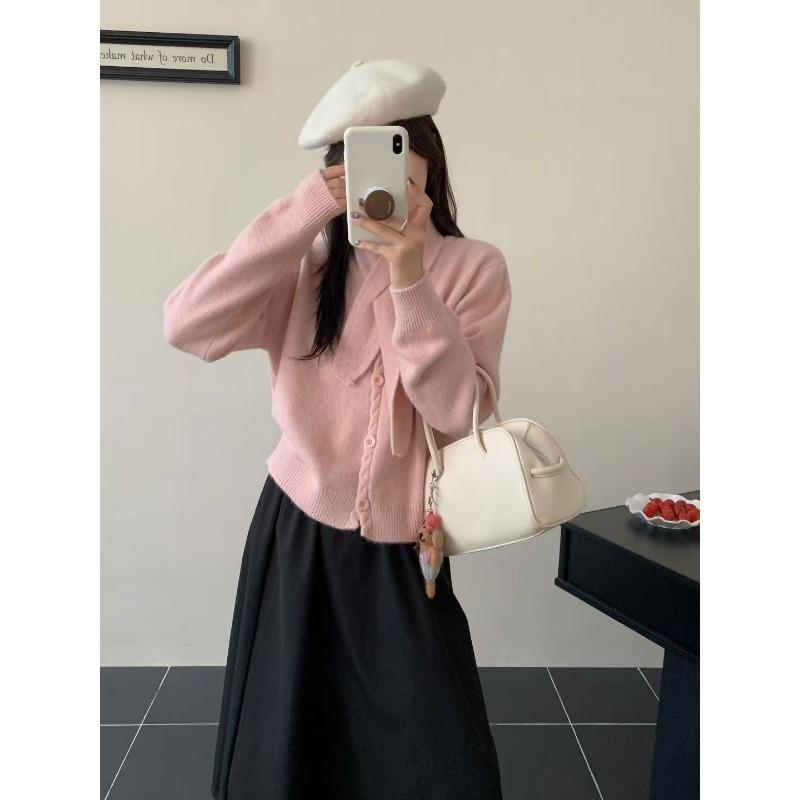 New Solid Color Simple Temperament Single-breasted Knitted Cardigan with Scarf Two-piece Women's Casual Jacket