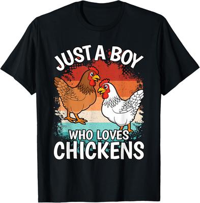Just A Boy Who Loves Chickens Graphic Tee Retro Style Casual Cotton Short Sleeve T-Shirt for Men