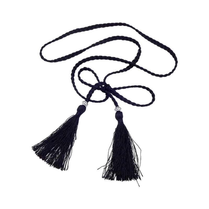 

Handmade Tassels Waistband Ethnic Braided Waistband Artistic Youth Waist Belt for Travel and Parties чорний