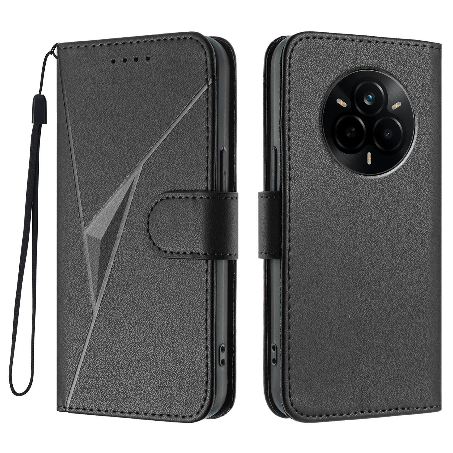 

For Realme 14 Pro 5G Case Triangle Imprint Leather Phone Cover with Lanyard C
