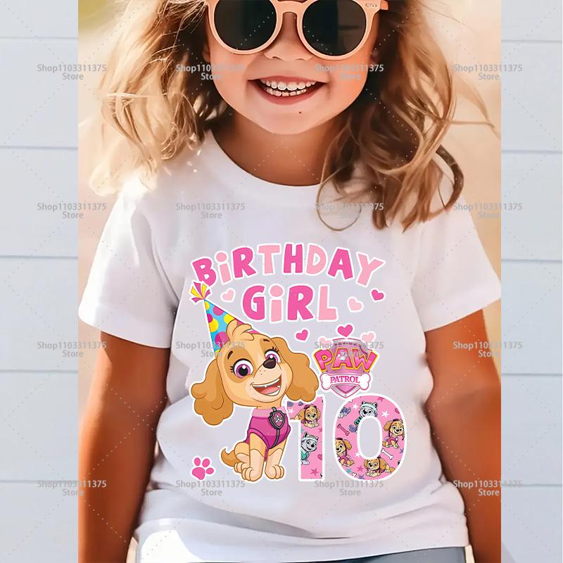 Süßes PAW Patrol Zahlen-T-Shirt Cartoon Mädchen Kleidung Kurzarm Sommer Kleinkind Baumwolle Geburtstag Kinder Outfit Outdoor Kleidung Geschenke