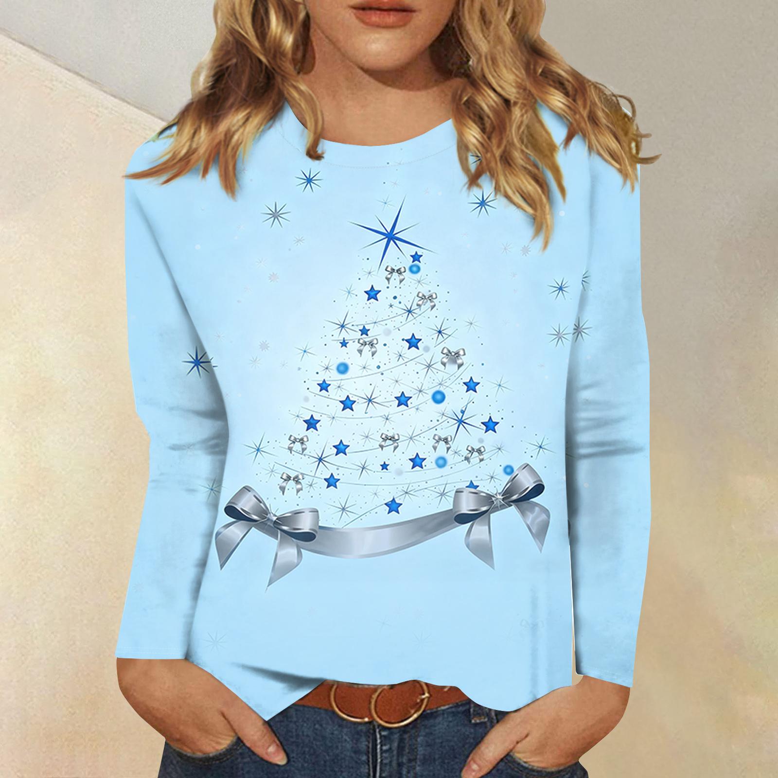 

Женская свободная удобная повседневная модная толстовка с V-образным вырезом и рождественским принтом с длинным рукавом XL