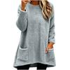 Women's Fashion Long Sleeve Plush Neck Pullover with Pockets, Mid-Length Casual Top