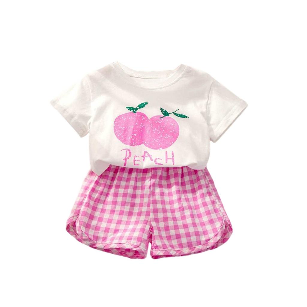 Girls' Fruit Print Set - Short Sleeve & Shorts Outfit
