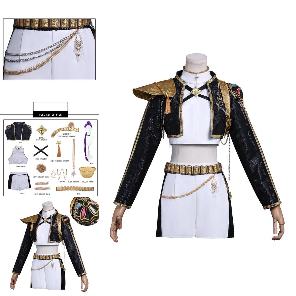 Kpop Demon Hunters Anime Character Black Gold Halloween Role Playing Costume With Faux Leather