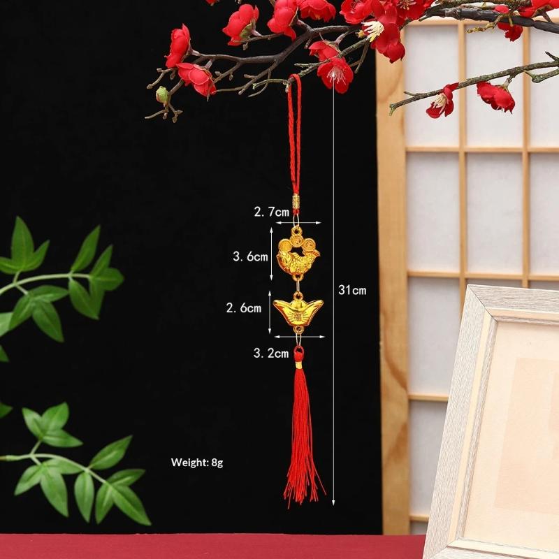 Chinese Lucky Fu Gold Ingot Hanging Ornaments Handwoven Tassel Auspicious Decor for Home New Year Celebration Gift
