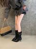 Temperament Pleated Pile Boots Women's 2025 Autumn and Winter New Pointed Thin Heel Medium Boots Belt Buckle High Heel Skinny Boots