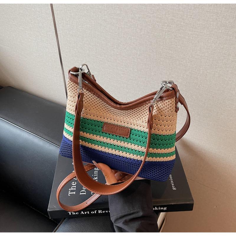 

Полосатая вязаная плетеная сумка женская летняя новая модная нишевая сумка-мессенджер для приморского отпуска, пляжная сумка