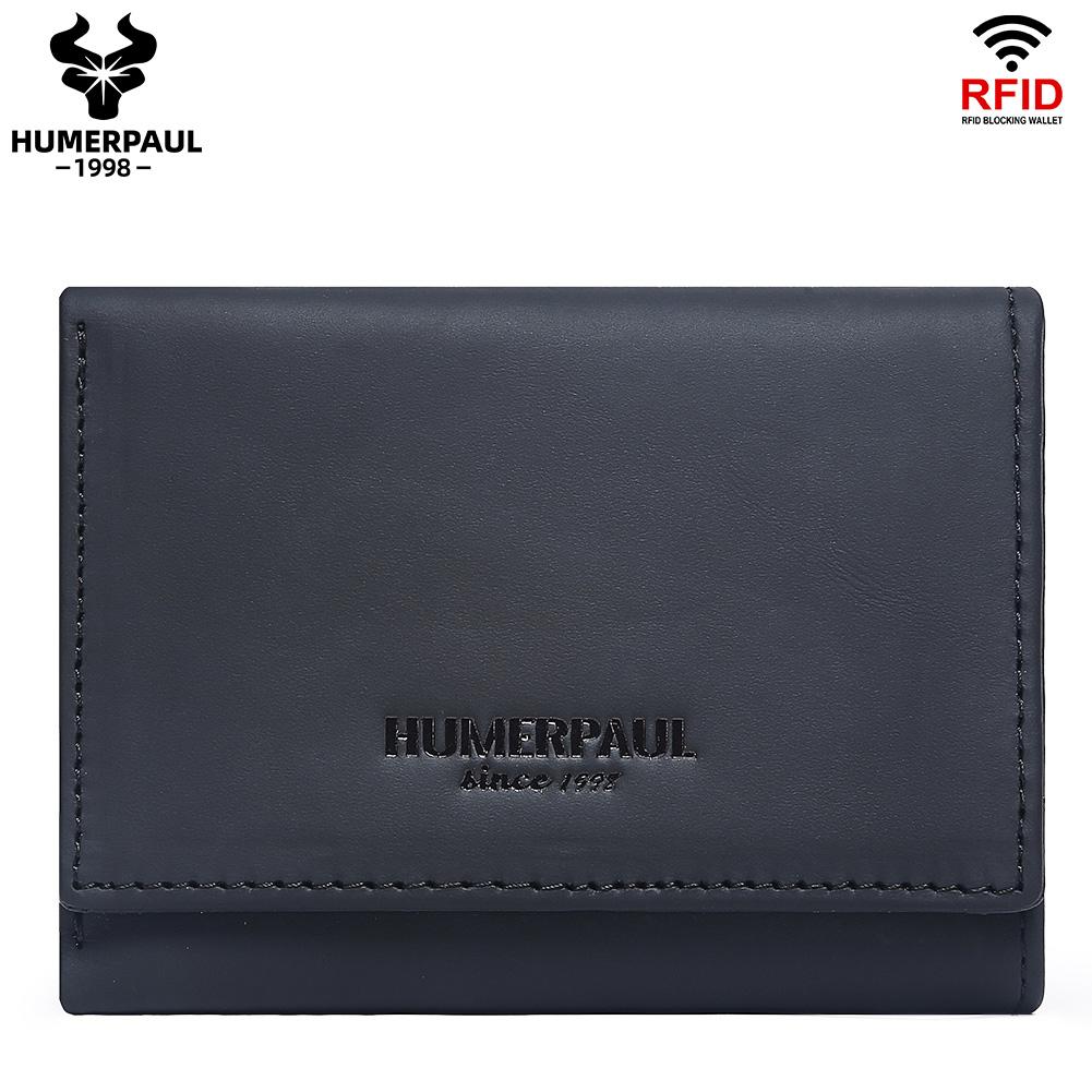 Humerpaul Ladies First Layer Cowhide Three-folding Wallet RFID Anti-theft Brush Portable Wallet Multi-card Slot Large-capacity Multi-compartment