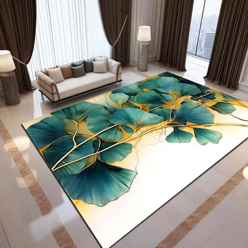 Luxury Ginkgo Biloba Printing Large Area Rug Non-Slip Wear-resistant Carpet for Living Room Bedroom Soft Floor Mat Home Decor