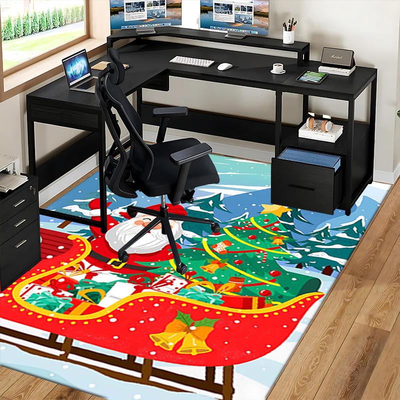 Christmas Santa Claus Chair Mat - Anime Cartoon Design, Non-Slip Rug for Office, Home Decor, Living Room, Bedroom, Game Room & Dormitory Carpet, Festi