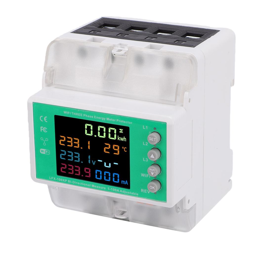 3 Phase Energy Meter Protector Support for Tuya WiFi Intelligent 4 Wire Multifunctional 100A Phone Remote Control with