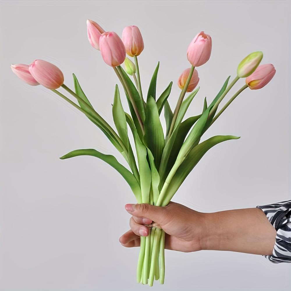 

10pcs Real Touch Simulated Opening & Closing Tulip Flowers, Plastic Classic Floral Decor for Home, Office, Vase, Floral Decoration рожевий