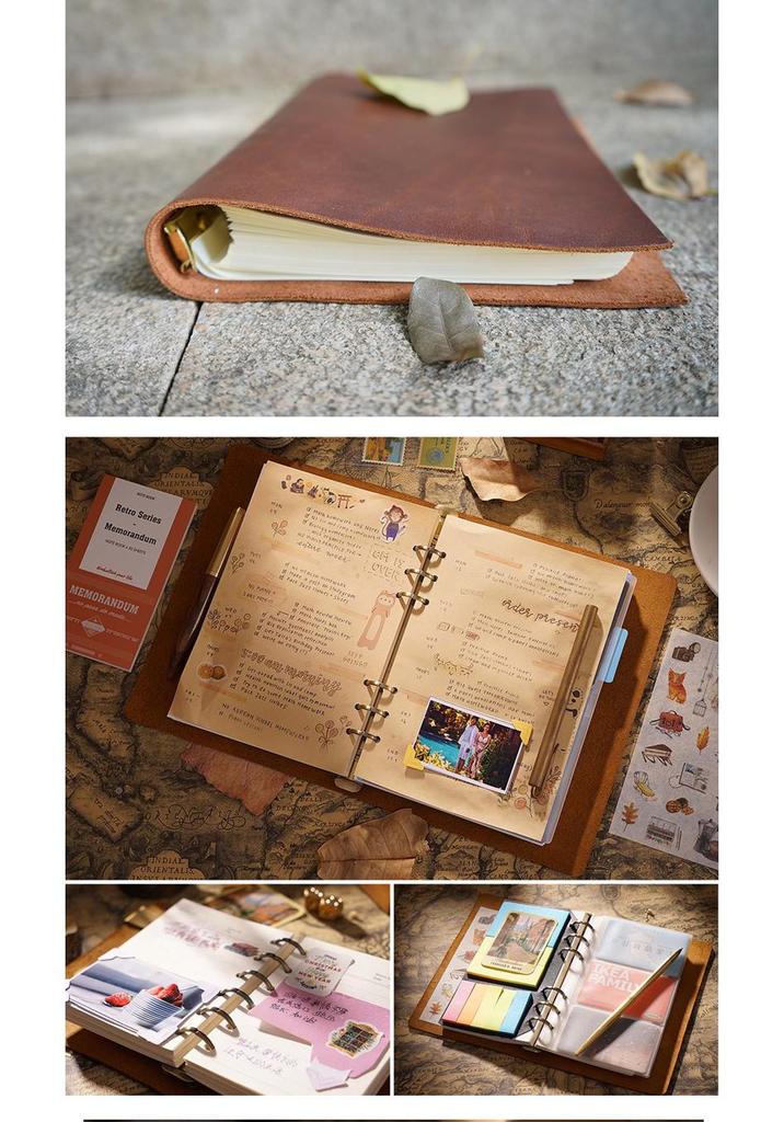 Handcrafted A5 Ring Binder Cowhide Leather Sketchbook - Refillable 