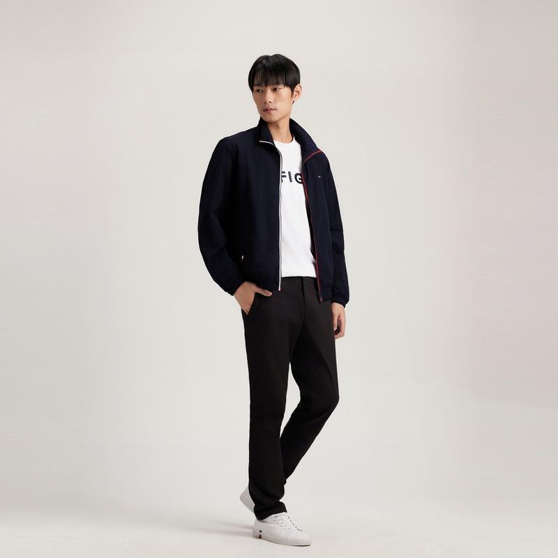Tommy Hilfiger Color Block Placket Casual Zipper Stand Collar Jacket Men jackets Navy-Blue MW0MW33753