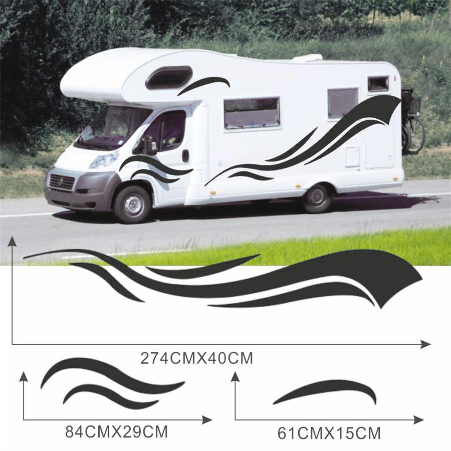 Black Wave Stripe Decals Vinyl Stickers For RV Camper Trailer Van Both Body Side