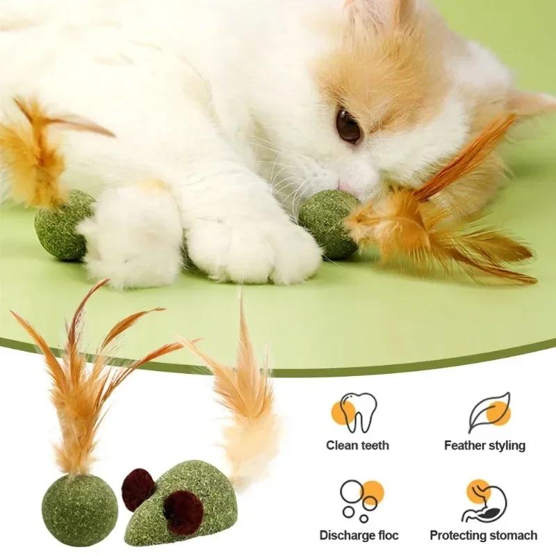 Cat Mint Toy Catnip Feather Ball Toy for Cats Teeth Cleaning Hairball Control Fresh Breath Chew Toy Interactive Play Chewing Toy