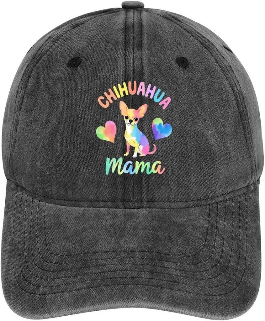Chihuahua Mama Dog Rainbow Tie Dye Print Baseball Cap Adjustable Cotton Casual Hat