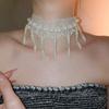 Creative Pearl Lace Choker White Mesh Neck Jewelry Personalized Tassel Beads Necklace  Accessories