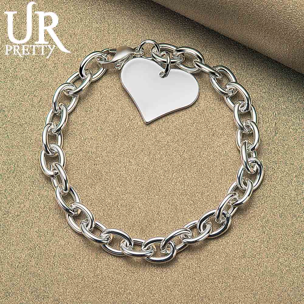 925 Sterling Silver Smooth Heart-shaped Pendant with Lobster Clasp Bracelet Fashionable Wedding Jewelry