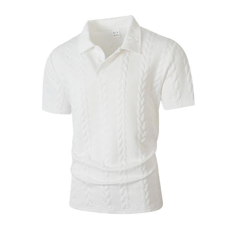 Mens Jacquard Solid Color Casual Short Sleeve Polo Shirt Sports Top S белый